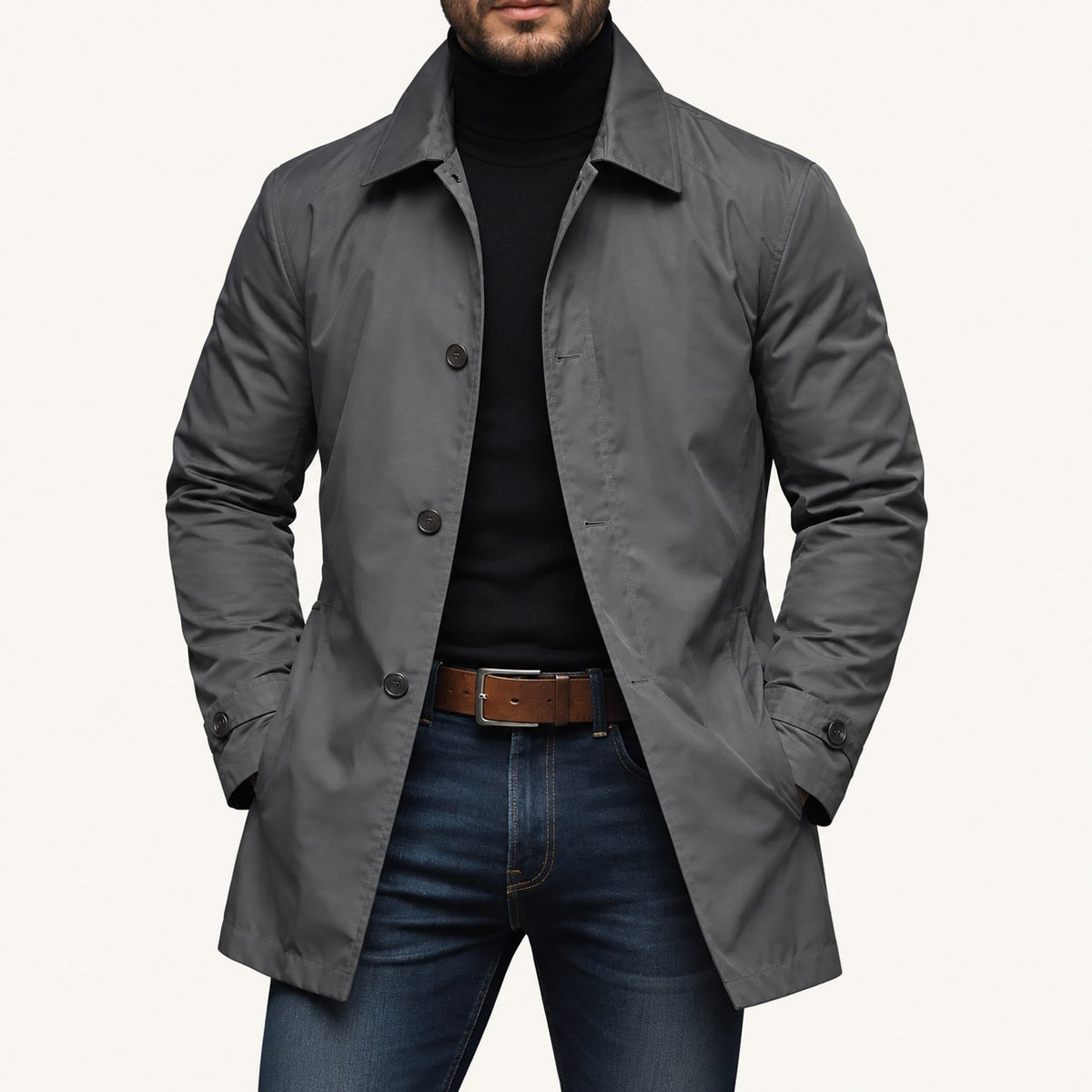 Men's Full Size Classic Single-Breasted Trench Coat Plus Size — Gray main
