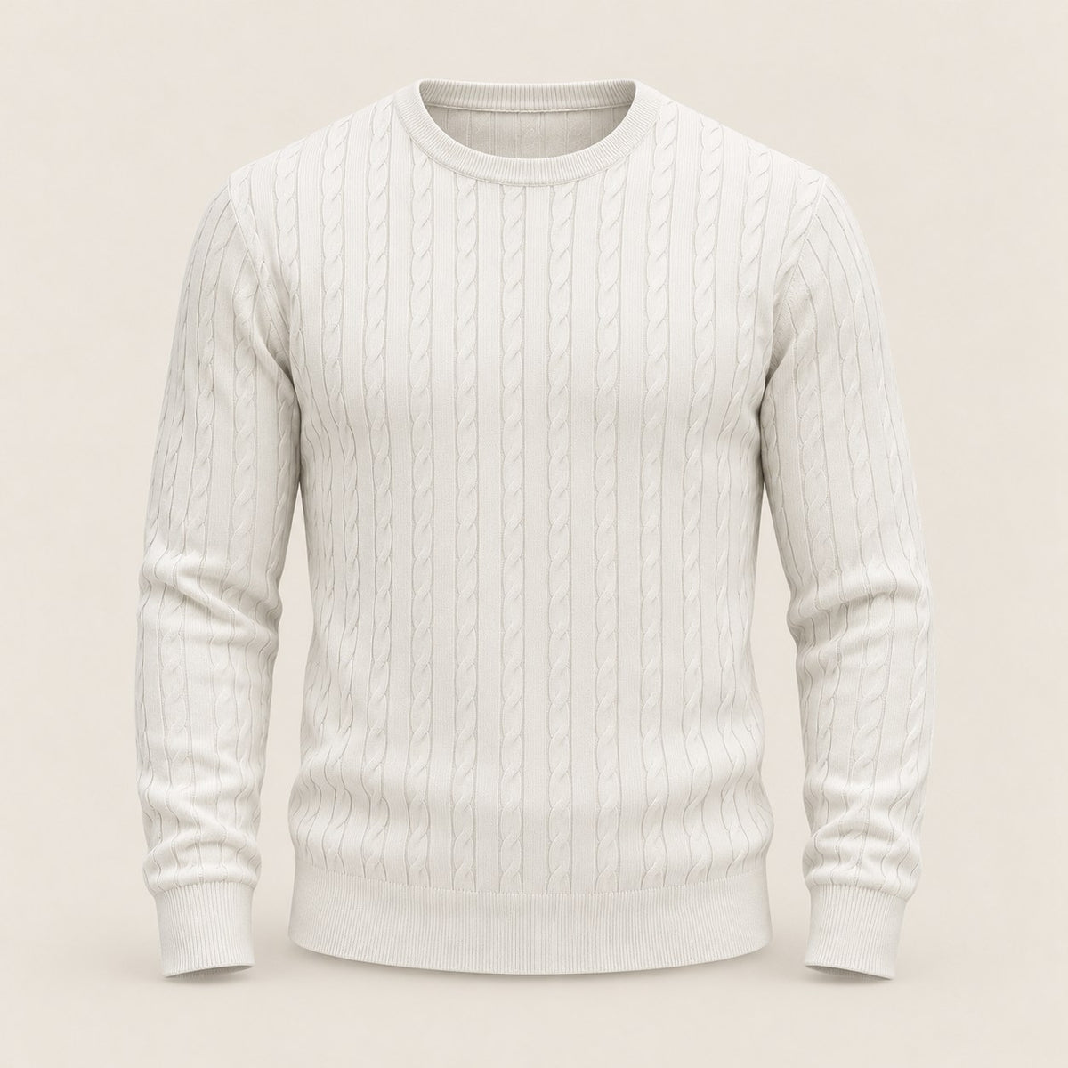 Men's Plus Size Classic Cable-Knit Crewneck Pullover Sweater — White