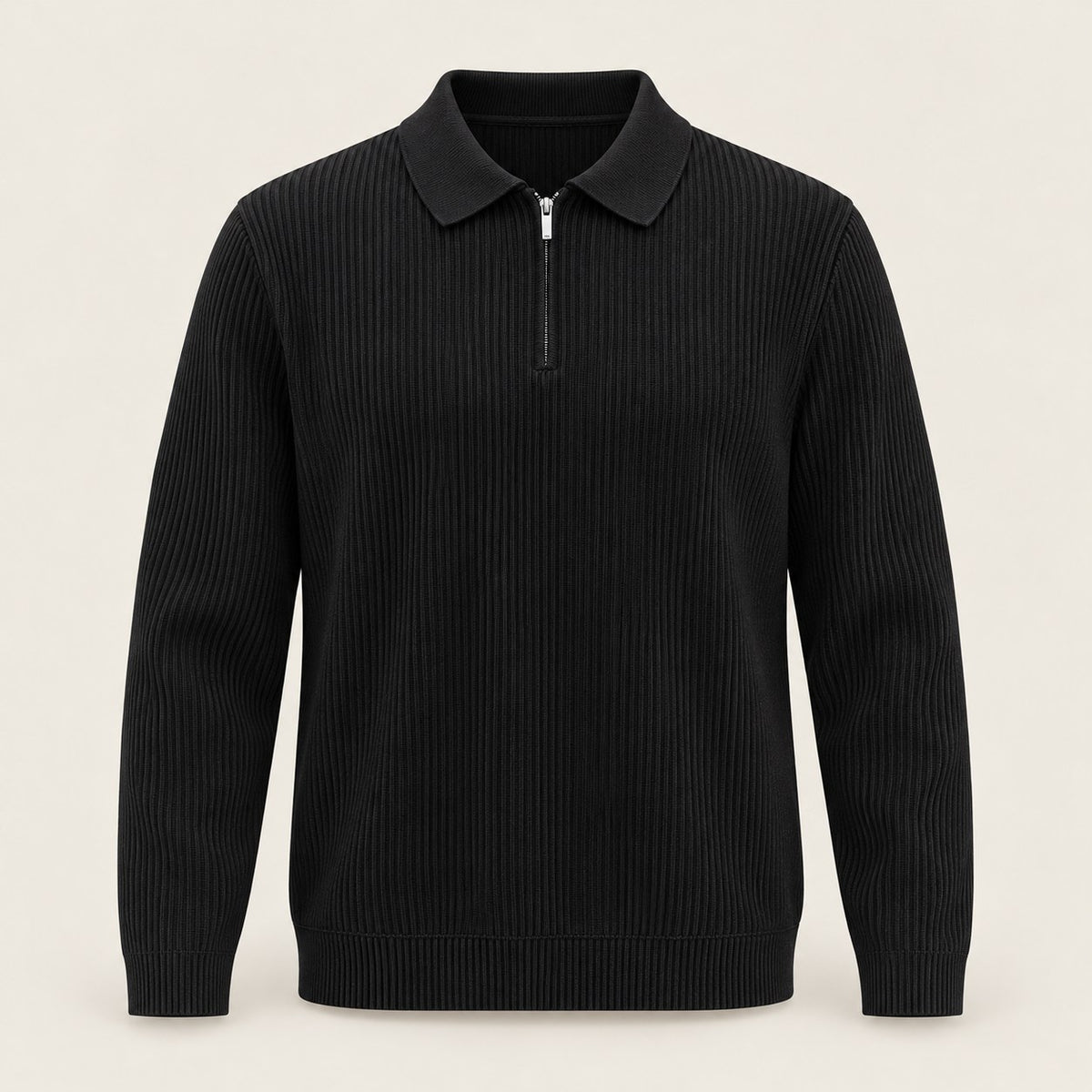 Men's Plus Size Quarter-Zip Ribbed Knit Top — Black