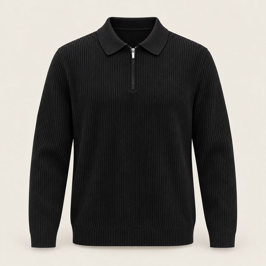 Men's Plus Size Quarter-Zip Ribbed Knit Top