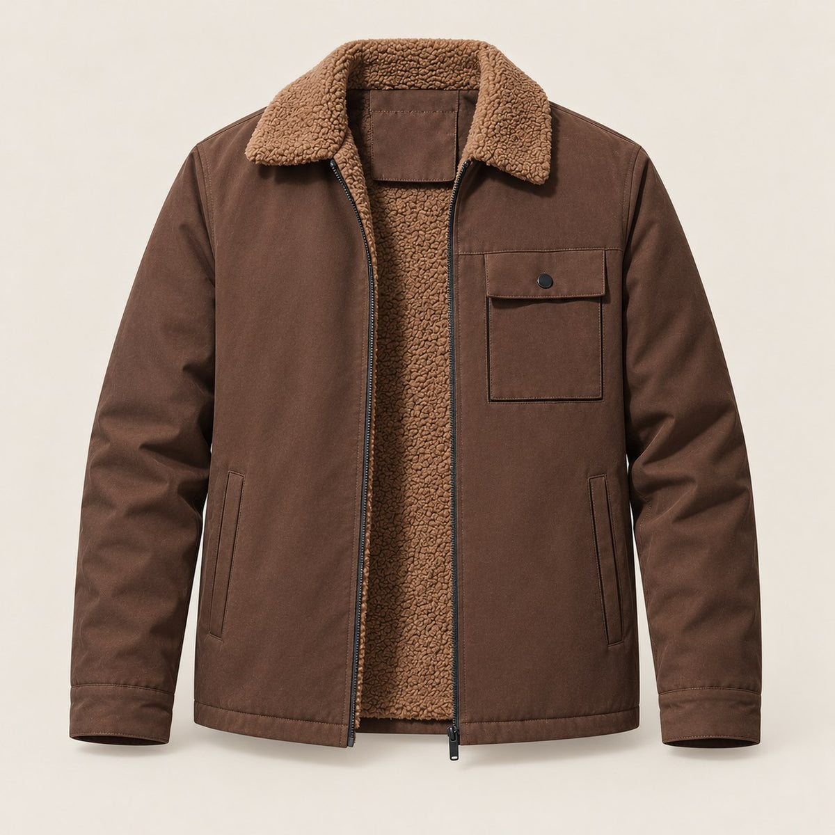 Men's Plus Size Sherpa-Lined Canvas Utility Jacket — Coffee