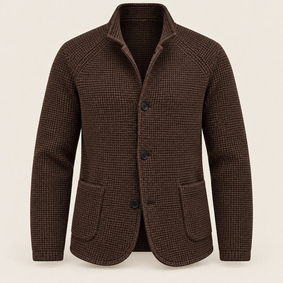 Men's Textured Knit Stand-Collar Button-Front Cardigan