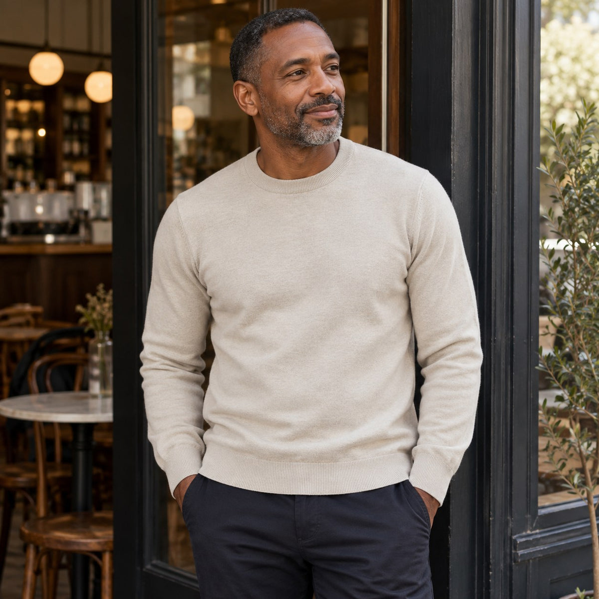 Men's Plus Size Classic Crew Neck Sweater — Apricot lifestyle