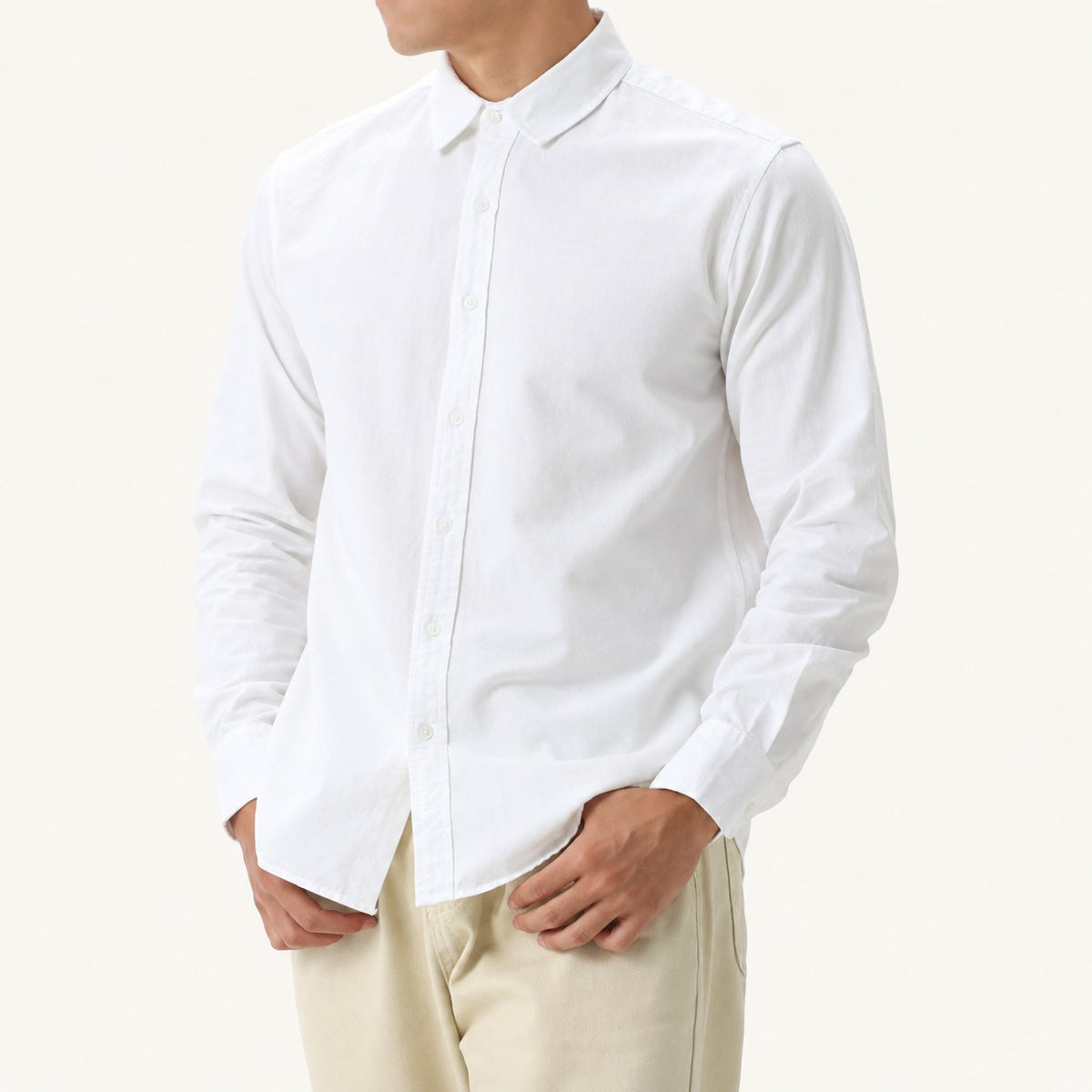 Men's Plus Size Long-Sleeve Button-Down Shirt — White main