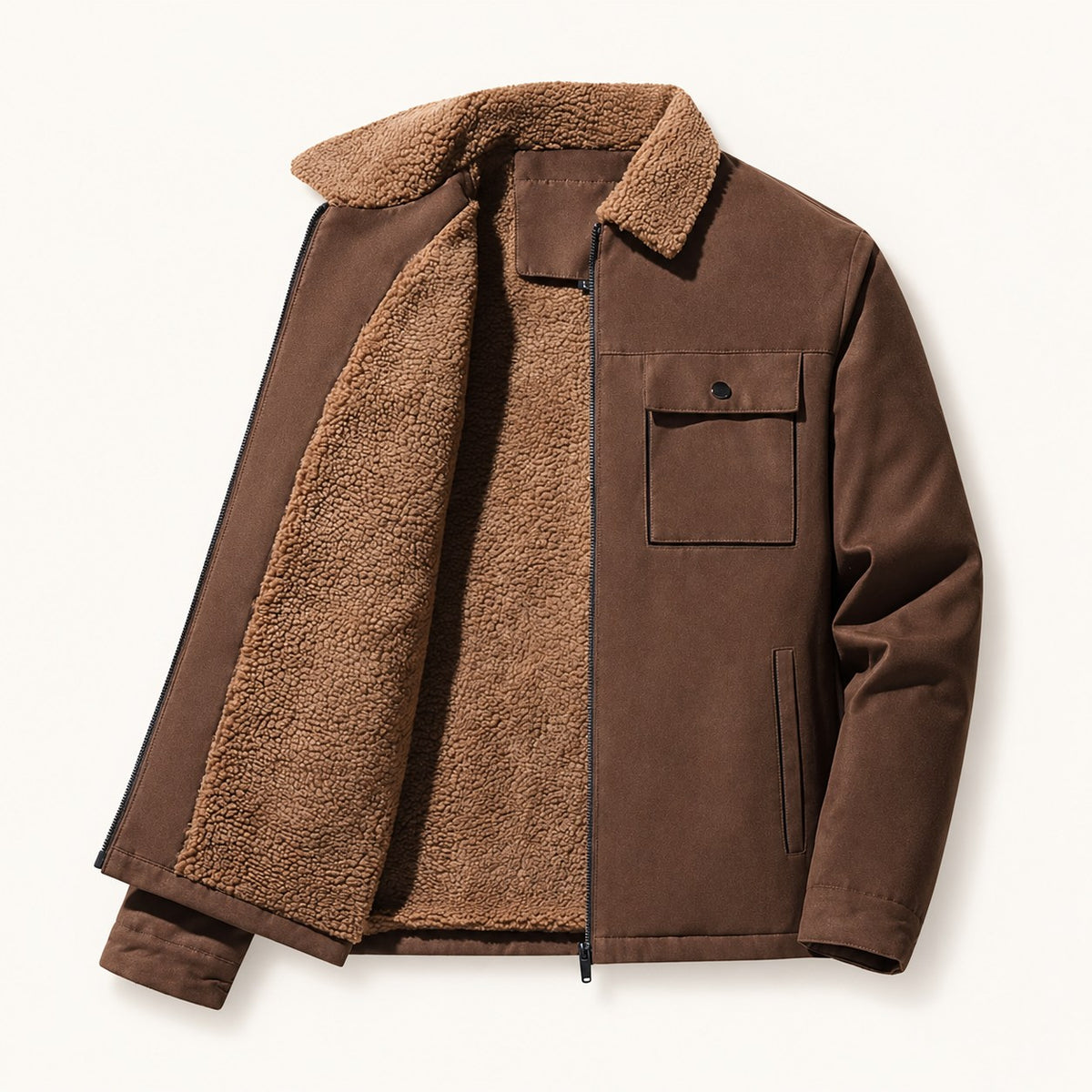Men's Plus Size Sherpa-Lined Canvas Utility Jacket — Coffee main