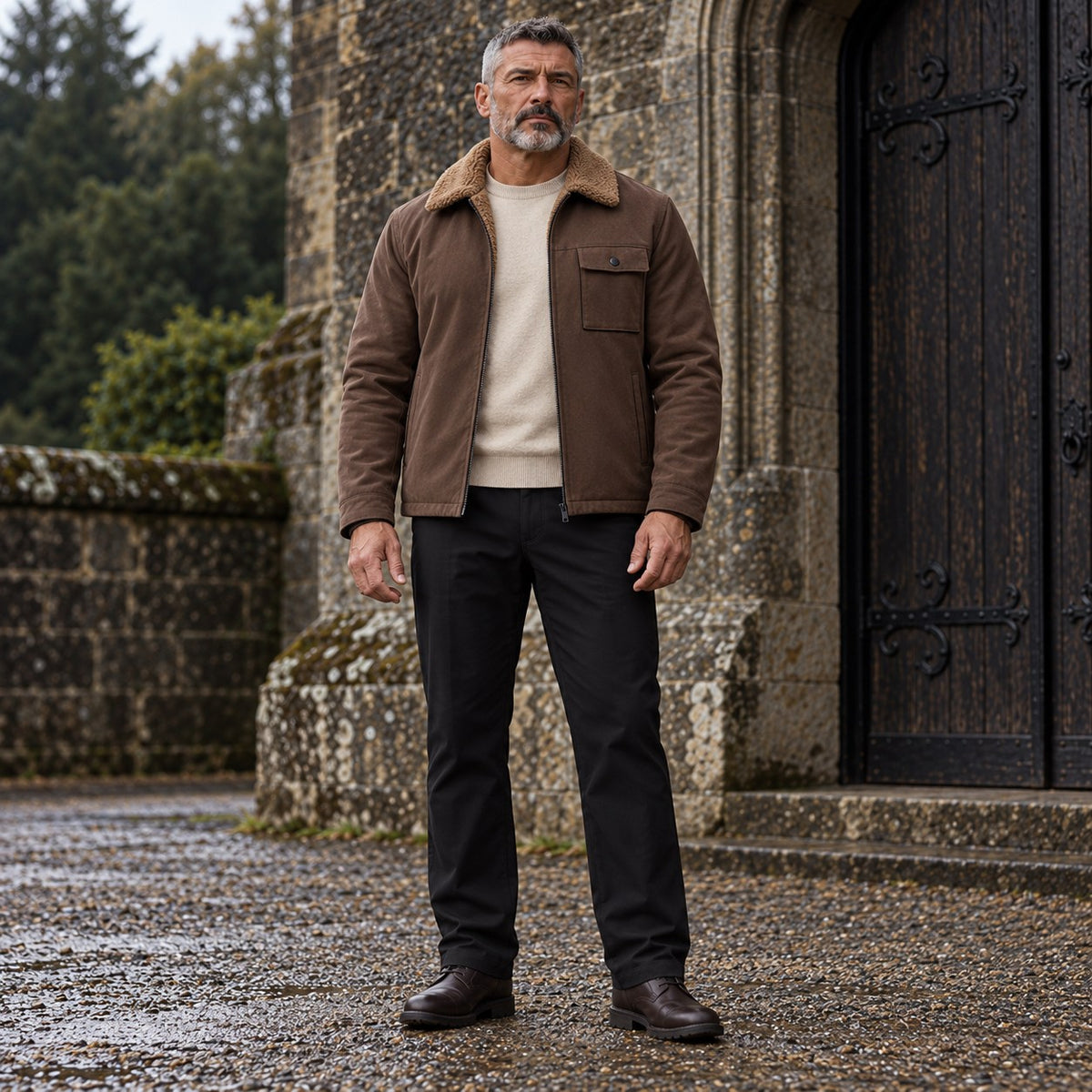 The Fieldhouse — Men's Plus Size Sherpa-Lined Canvas Utility Jacket in Coffee
