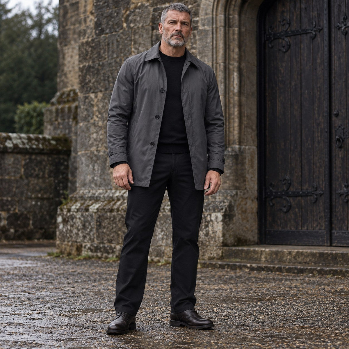 The Arrival — Men's Full Size Classic Single-Breasted Trench Coat Plus Size in Gray