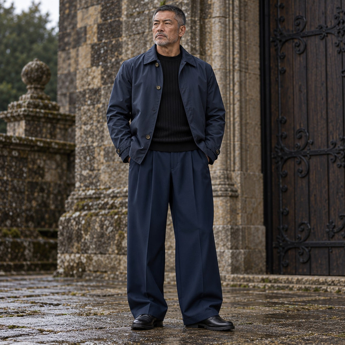 The Navy Standard — Men's High-Waisted Pleated Wide-Leg Dress Pants in Navy